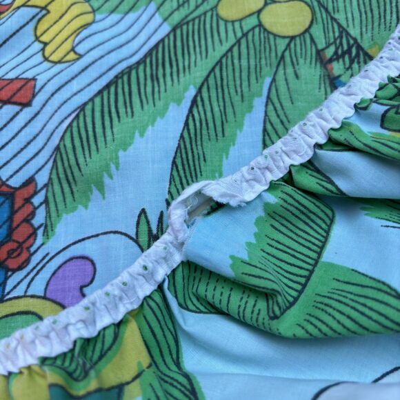 Vtg Sears Childrens Noah Ark 60s 70s Twin Bed Fitted & Flat Sheet Set Color READ - Picture 11 of 12